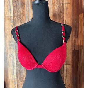 Victorias Secret‎ Push Up Bra Red Lace Gold Detail 32C-NWT